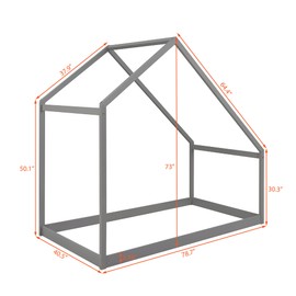 Kids Montessori Floor Bed with Roof, Wood Twin Floor Bed/Montessori Bed with Playhouse Design, Twin Floor Bed for Kids, Girls, Boys(Not Include Slats), Gray Montessori Floor Bed Twin Size