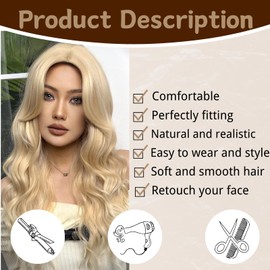 Long Blonde Wig for Women 26 Inch Middle Part Wavy Women Charming Wigs Realistic Natural Looking Synthetic Heat Resistant Fiber Hair for Daily Party Use