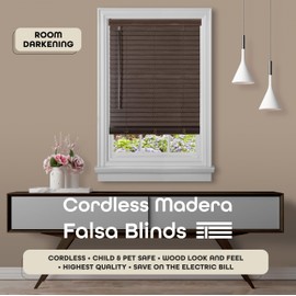 Cordless GII Madera Falsa 2-in Faux Wood Plantation Blind - 36-in W x 52-in L - Mahogany