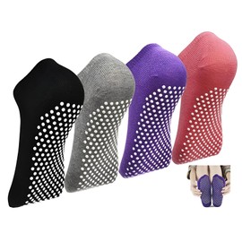 MacTek Pilates Yoga Socks for Women, Anti-Skid Sticky Grippers Socks for Ballet, Dance, Barefoot Workout, Breathable Soft Sport Socks (One Size(5-9), Black+Grey+Purple+Rose Red)