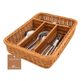 myHomeBody Rectangle Wicker Utensil Holder | Utensil Organizer | Cutlery Organizer for Kitchen Organization | Kitchen Utensil Drawer Organizer Kitchen Accessories | 1 pc, Light Brown