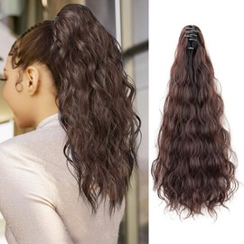 TTPSRY 50cm Water Wave Claw Clip Ponytail Hair Extensions Realistic Synthetic Hairpiece for Women Easy Clip In Style Adding Volume and Length(Light brown)