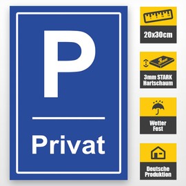 Privatparkplatz Sign - 20 x 30 cm PVC Plastic - Private Parking Prohibited Blue - Clear Notice - Parking Signs Private Property > Easy to Install #153