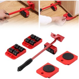 WADY Patines para Muebles, Conjunto de Herramientas para Mover Muebles con Elevador de Altura Ajustable y 4 Ruedas, Elevador de Muebles Deslizadores para Mover Muebles Pesados (Rojo, Grande)