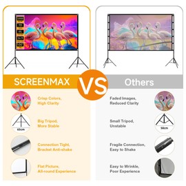 Outdoor Projector Screen with Stand, SCREENMAX 100 inch Foldable Projector Screens with Portable Carry Bag, 16:9 4k HD Rear Front Wrinkle-Free Projection Screen for Movie Night and Indoor Home Theater