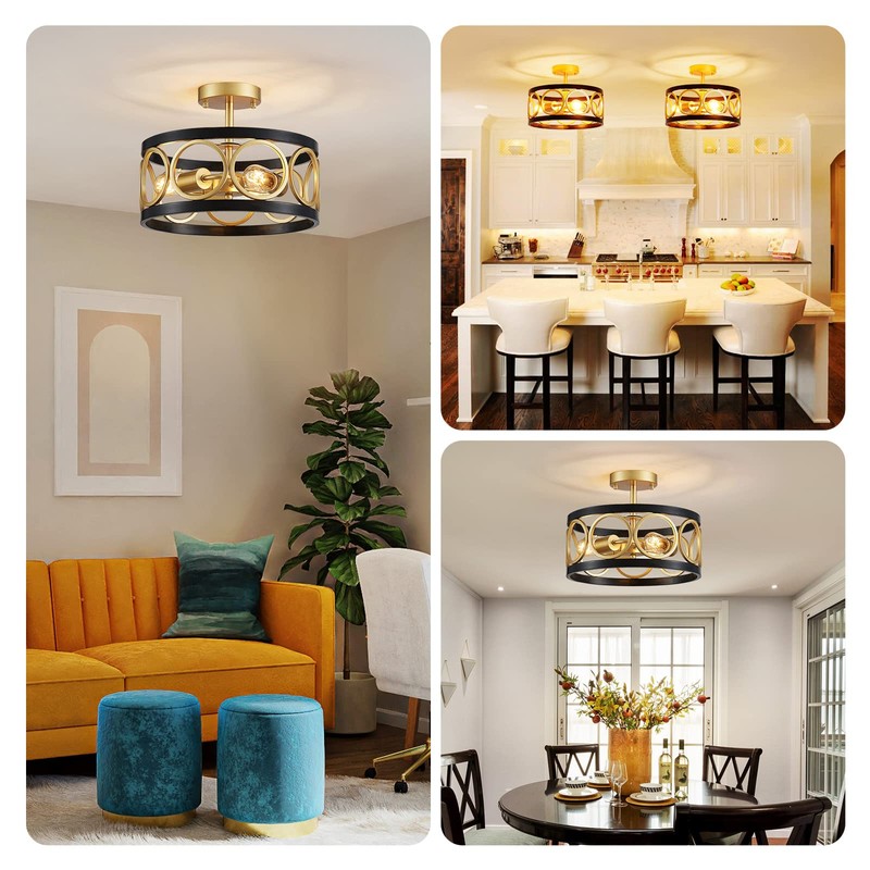 XINGQI 13" Modern Semi Flush Mount Ceiling Light Fixture, Black