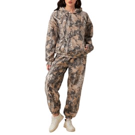Eutten Camo Sweatsuits for Women Set 2 Piece Camo Hoodies Maple Leaf Print Oversized Sweatshirt Lounge Sets Fall Outfits