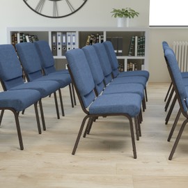 Flash Furniture HERCULES Series 18.5''W Stacking Church Chair in Blue Fabric - Gold Vein Frame