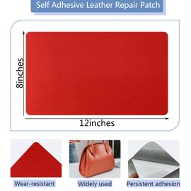 Self Adhesive Leather Repair Patch, Red Vinyl Repair Patch Kit for Car Seat, 8×12 Inch Sofa Leather Repair Patch Furniture for Couch, Handbag, Kitchen Stools, Cabinets, Wall 2 Pcs