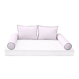 COVER ONLY Style1 Outdoor Bolster Back Pillow Slipcover Contrast Trim Twin-AD107