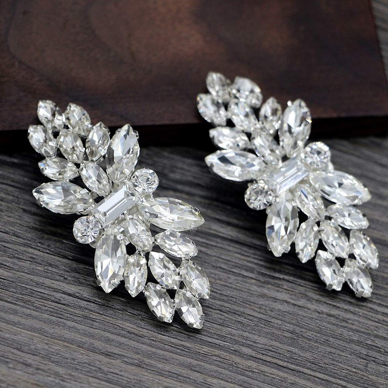 TENDYCOCO 1 Pair Shoe Buckle Rhinestone Crystal Shoe Clip Silver