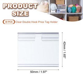 MECCANIXITY Plastic Wire Shelf Label Holders 1.97"x1.65" Clear Double Hook Price Tag Holder Reusable Shelf Sign Tags with Paper for Storage Market Pack of 30