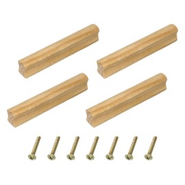 sourcing map 4Pcs Wood Drawer Pulls Handles with Screws Set 96mm/3.78" Hole Spacing Unfinished Beech Wood Cabinets Drawer Knobs Pull Handles for Kitchen Cabinets Dresser Furniture