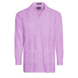 Men's Cuban Guayabera Long Sleeve Shirts Wedding Cigar Beach Bartender Casual (Lilac-Small)