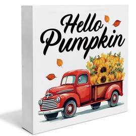Fall Decor Pumpkin Truck Wooden Block Sign Farmhouse Rustic Fall Decorations 5 X 5 Inches