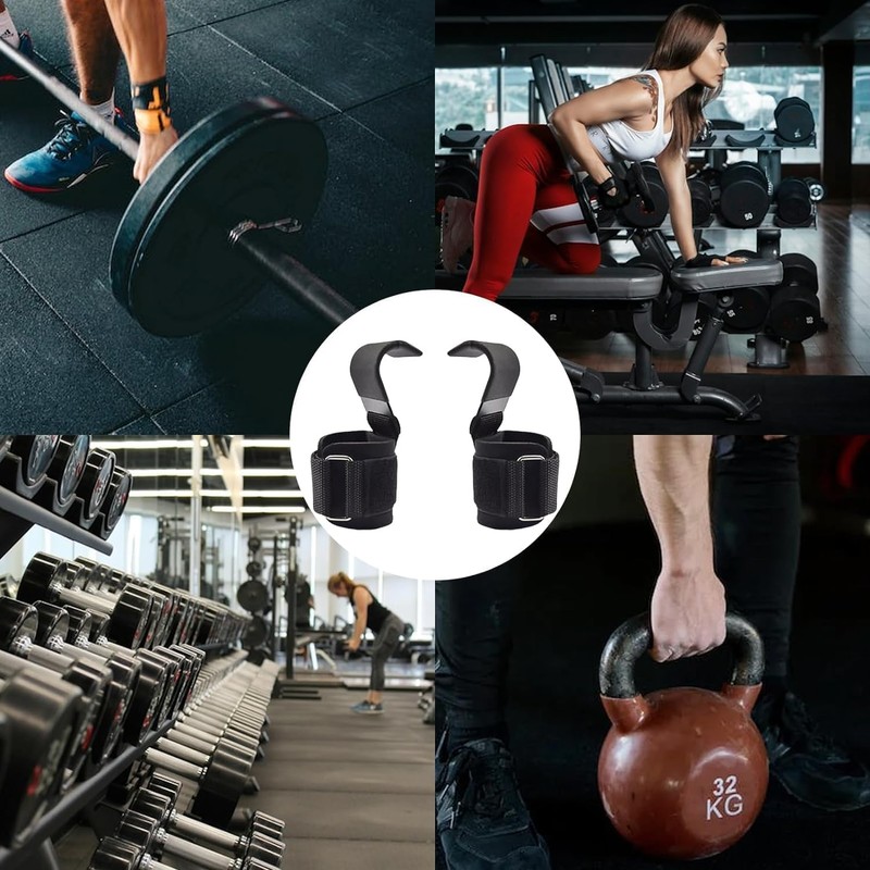 HENWUBEI Weight Lifting Hooks Straps, Non-Slip Rubber Coating Grips 7cm