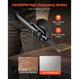 VEVOR Air Needle Scaler, 3400BPM Pneumatic Scaler for Rust Paint Removal - with 3-Speed Adjustment, 19 Hardened Needles & 3 Air Nozzle Connectors - Lightweight, Compact & Ergonomic Grip