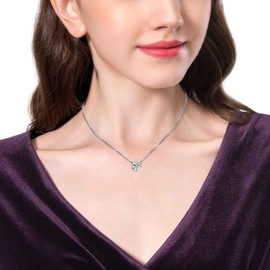 KristLand Women's 925 Sterling Silver Necklace Zircon Pendant Adjustable Chain Length Round Water Drops Rectangle Simple Design Necklace Wife Girlfriend Jewellery Gift, Silver Cubic Zirconia Platinum,