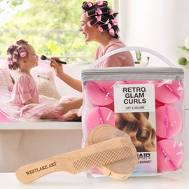 CONAIR Foam Hair Rollers | Bundle With Wooden Comb - 9 Large Rollers For Voluminous Curls, Heatless Retro Glam Styling, Grip, Easy Storage Case, Sleep Rollers [Pack Of 1]