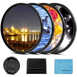 82mm Star Filter 4 Pieces Starburst Lens Filter(4 Points,6 Points,8 Points,12 Points) with Centre Pinch Lens Cap for Canon Nikon Sony Olympus Pentax and Other DSLR Cameras + 4 Slot Filter Pouch