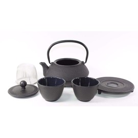 Japanese Iron Tea Pot set ~ 2 Tea Cups included Black Dot Hobnail ~ Birthday Gift/ Gift/ Home Decor/ Feng Shui/ Kitchen / Christmas Gift We Pay Your Sales Tax