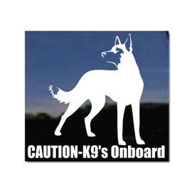 Caution - K9's Onboard | NickerStickers® Vinyl Window Decal Belgian Malinois Dog Sticker