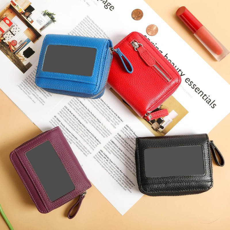 DELIRSTYIN Genuine Wallet Women RFID Blocking Card Holder, Small Leather