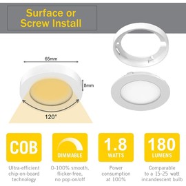 VST Under Cabinet Lights Plug in with Wired Touch Dimmer Switch,Recessed or Surface Mount,Natural White 3000K 12V 2W(12W Total, 60W Equivalent),6 Pack White Puck Lights Fixtures
