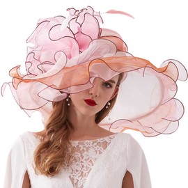 Kentucky Organza Derby Hat for Women Wide Brim Sun Visor Cap Flowers Bride Wedding Church Travel Vocation Fedoras