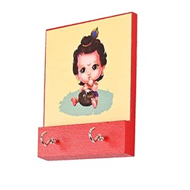 Aditri Creation Traditional Key Holder Stand/Wall Hook/Mounted Key Bal Gopal Krishna Printed Wall Key Hanger for Wall Decor Wall Hooks Stand/Plain Key Holder Key Organiser for Décor