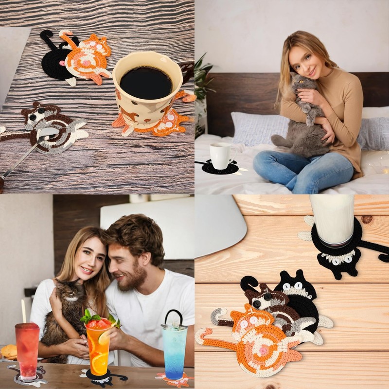 3PCS Cat Coaster Set - Creative Woven Cat Design Insulation