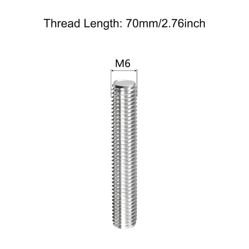 TA-VIGOR 10Pcs M6 x 70mm Fully Threaded Rod, 304 Stainless