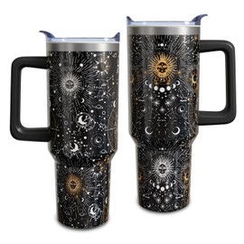 Gonqtoz 40 oz Tumbler With handle and straw,Moon Phase Stainless Steel Cup Extra Large Vacuum Double Wall Insulated Tumblers Travel Mug,Hot and cold beverages Car Cup