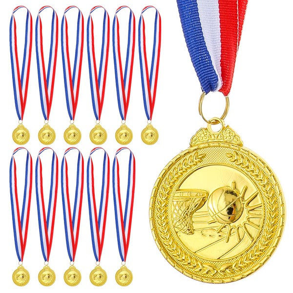 12 Pack Basketball Medals, Metals Gold Award Medals Basketball Trophy