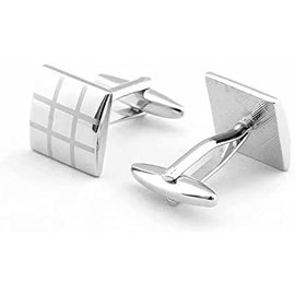 Mens Silver Square Checkerboard Cufflinks