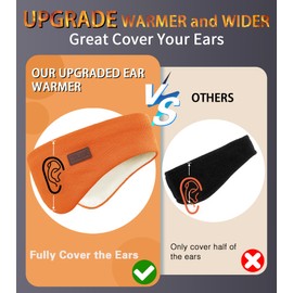 Oliumt Winter Ear Warmer Headband for Men Women Double-Layer Knit Ear Muffs Cover with Fuzzy Lining for Running and Cycling (Orange, One Size)