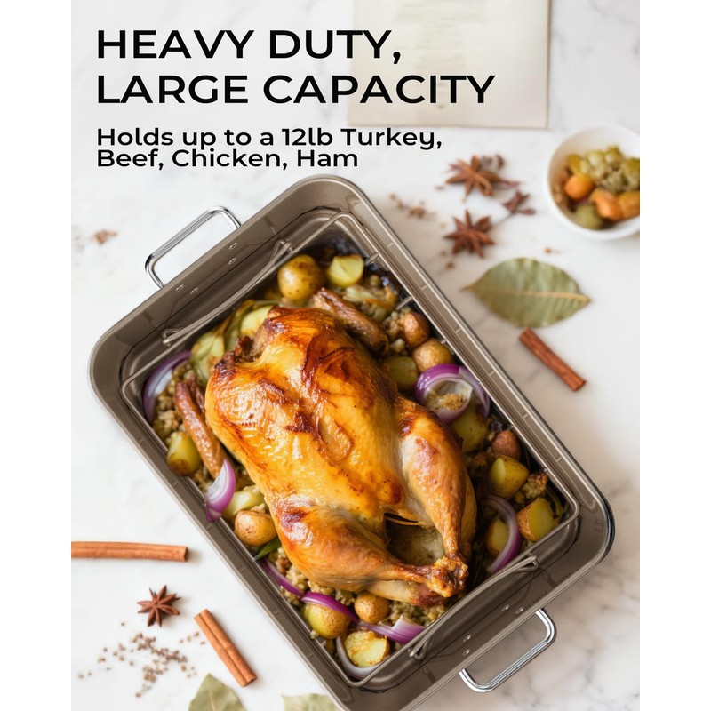 Armorbear Turkey Roasting Pan with Rack Non stick Carbon Steel
