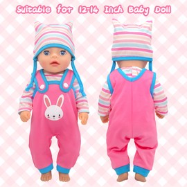 Clothing Outfits for 12-14 Inch Baby Dolls, 6 Bunny Baby Dolls Clothes with Hat Socks Dress and Shell Bag for 30-35 cm Doll Clothes, Baby Doll Clothes Girls Birthday Gift