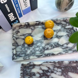 OAIQNUJ Natural Marble Vanity Tray Genuine Calacatta Viola Marble Storage Tray for Bathroom/Kitchen/Dresser (10" x 6")