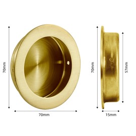 Kindoodos Recessed Pocket Door Pull Handles, Round Finger Flush Pulls Sliding Closet Door Handle Brushed Gold 304 Stainless Steel (2 Pack)