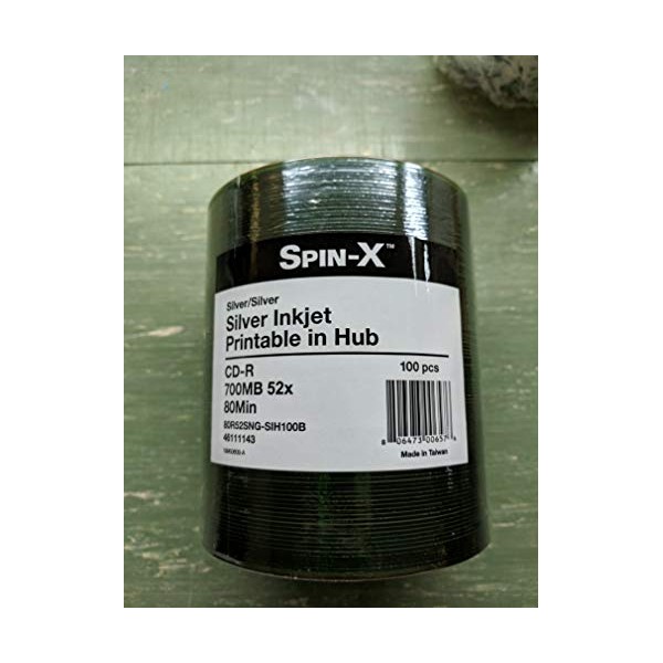 Spin-X 100 52x CD-R 80min 700MB Silver Inkjet Hub Printable