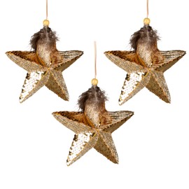 3Pcs Gold Sequin Star 15cm - Christmas Tree Hanging Decorations Festive Decorative Ornaments Fairy Tale Themed Xmas Tree Pendant