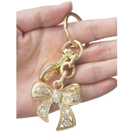 OVRUNS Sparkly Bag Charm Rhinestone Bow Keychain Bows Purse Charms Women Bag Charm for Handbag - Gold-White