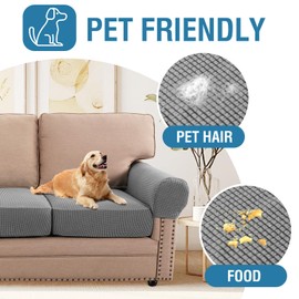 H.VERSAILTEX 2024 New Model Stretchy Sofa Cushion Covers Washable Couch Cover Sofa Covers for 3 Cushion Couch Thick Jacquard Textured Twill Fabric (3 Piece Sofa Cushion Cover with Armrest, Dove)