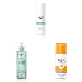 Eucerin Fluido Facial Hidratante Matificante para piel grasa, 50 ml  DermoPure Gel Limpiador Facial, 200 ml  Protector solar facial efecto mate toque 