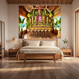 BlissYard Aloha Hawaii Summer Backdrop Banner 7.5x5.9ft Tiki Bar Sign Banner Wall Hanging Decor Summer Hawaiian Tropical Party Supplies Indoor Outdoor Party Decoration Supplies