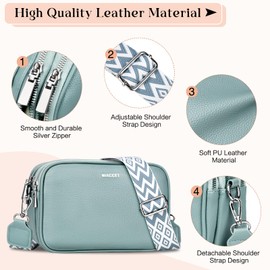 WACCET Women's Shoulder Bag, PU Leather Modern Crossbody Bag with Adjustable Wide Shoulder Strap and Card Slots, Handbag for Travel, Work and Daily Use, See Green