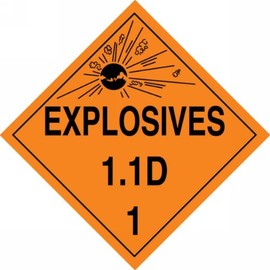 Accuform MPL14CT25 PF-Cardstock Hazard Class 1/Division 1D DOT Placard, Legend "Explosives 1.1D 1" with Graphic, 10-3/4" Width x 10-3/4" Length, Black on Orange (Pack of 25)