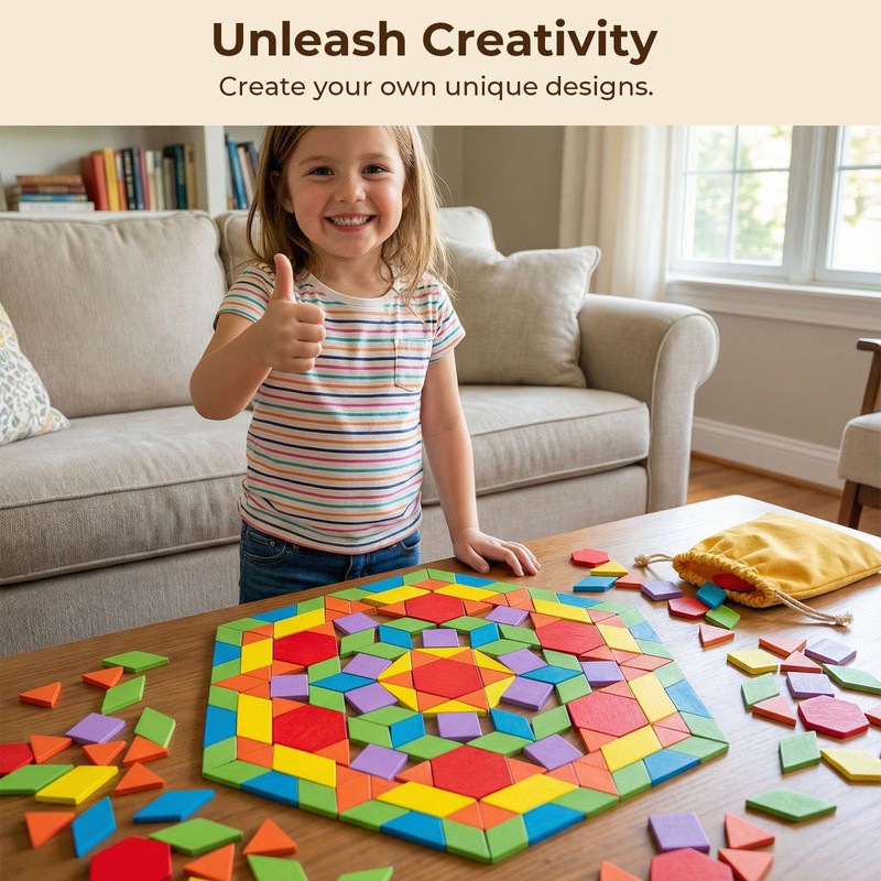 LovesTown 209 PCS Shapes Wooden Pattern Blocks for Kids, Geometric