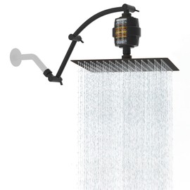 Hibbent All Metal Rain Filtered Shower Head, 12'' High Pressure Rainfall Showerhead with 16" Shower Extension Arm, 20 Stage Shower Filter, Solid Brass Adjustable Shower Arm Extender, Oil-Rubbed Bronze